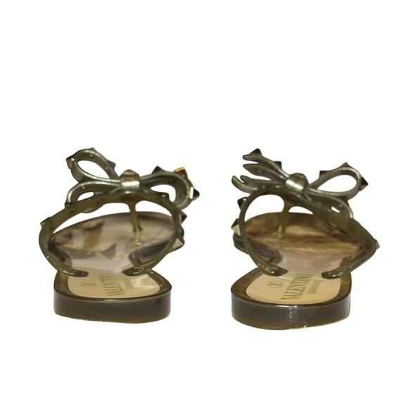 Valentino Garavani Gold PVC Jelly Rockstud Thong Bow Flat Sandals Shoes 38 - Picture 5 of 8